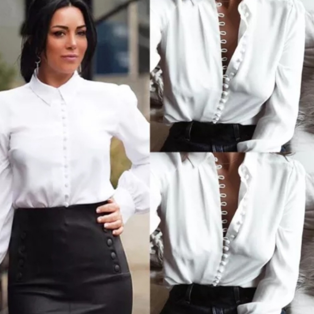 WHITE LONG SLEEVE BUTTON UP BLOUSE